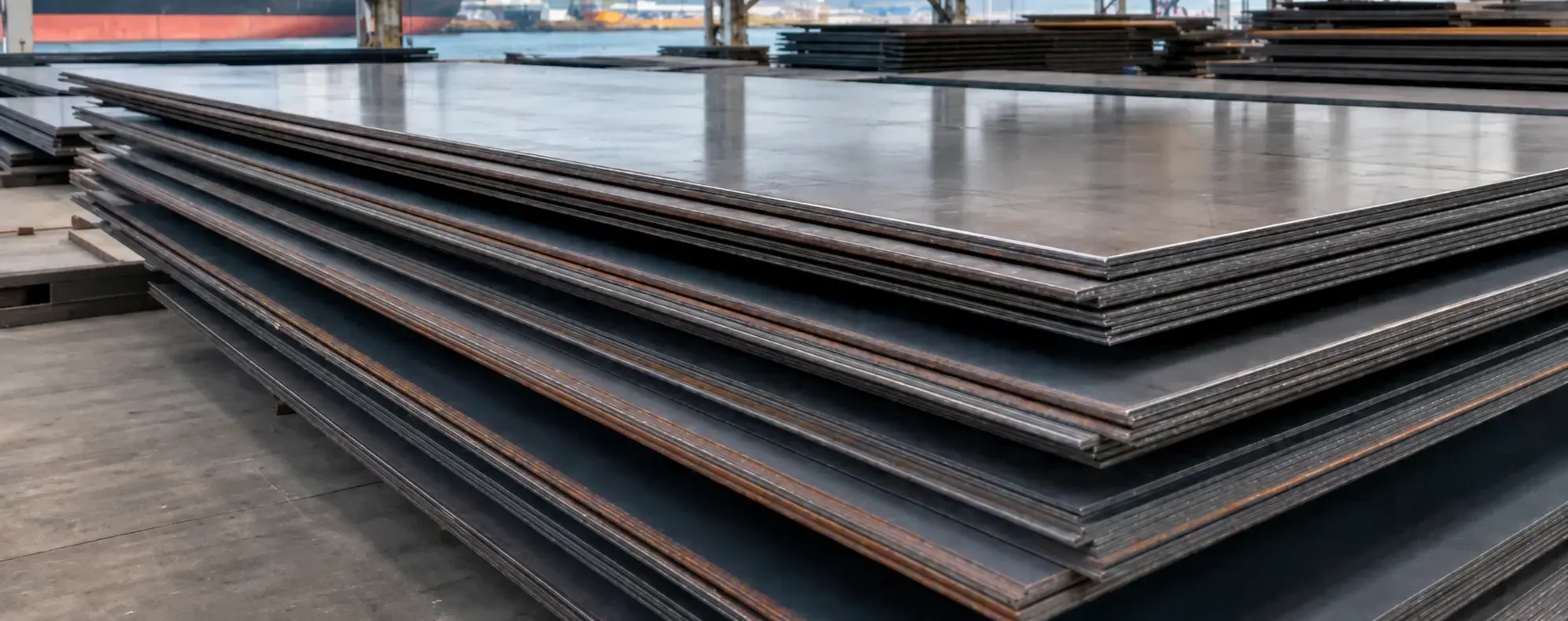 Tôles d’acier de construction empilées — image choisie